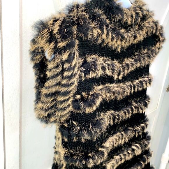 Mushka By Sienna Rose Rabbit Fur Black And Tan Vest Cardigan With Pockets Size S - Picture 9 of 14